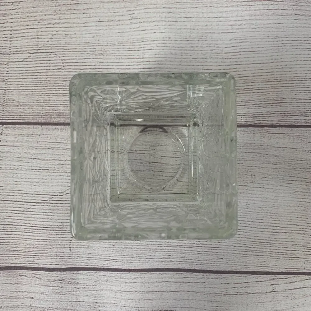 Vintage Avon Square Crystal Glass Candle Holder Diamond Cut Snowflake 3 3/4